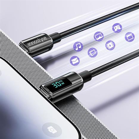 Cáp sạc nhanh và truyền dữ liệu Type-C - Lightning 30W 1.2m Innostyle DP-CL301BLK Màu Đen