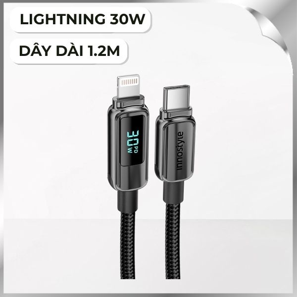 Cáp sạc nhanh và truyền dữ liệu Type-C - Lightning 30W 1.2m Innostyle DP-CL301BLK