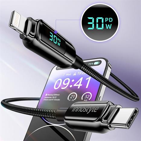 Cáp sạc nhanh và truyền dữ liệu Type-C - Lightning 30W 1.2m Innostyle DP-CL301TG Màu Vàng