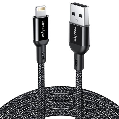 Cáp sạc nhanh và truyền dữ liệu USB-A - Lightning 12W 1.5m Innostyle IAL150ALBLK Màu Đen