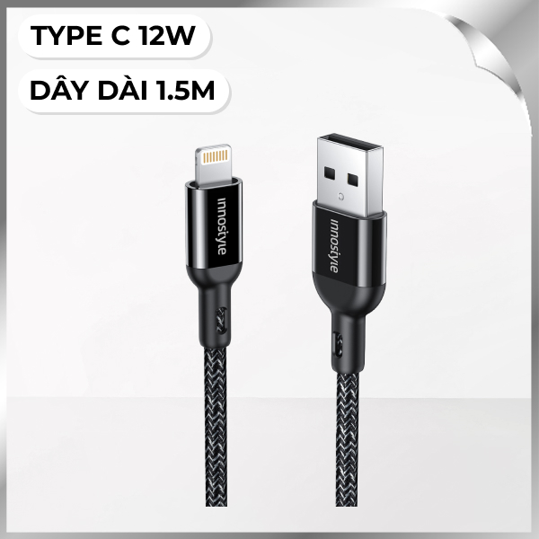 Cáp sạc nhanh và truyền dữ liệu USB-A - Type-C 12W 1.5m Innostyle IAL150ALBLK