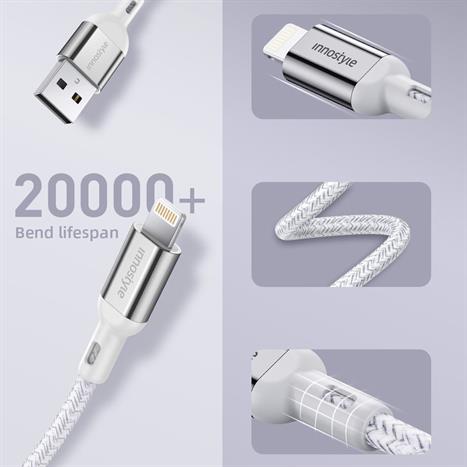 Cáp sạc nhanh và truyền dữ liệu USB-A - Lightning 12W 1.5m Innostyle IAL150ALSLV Màu Bạc