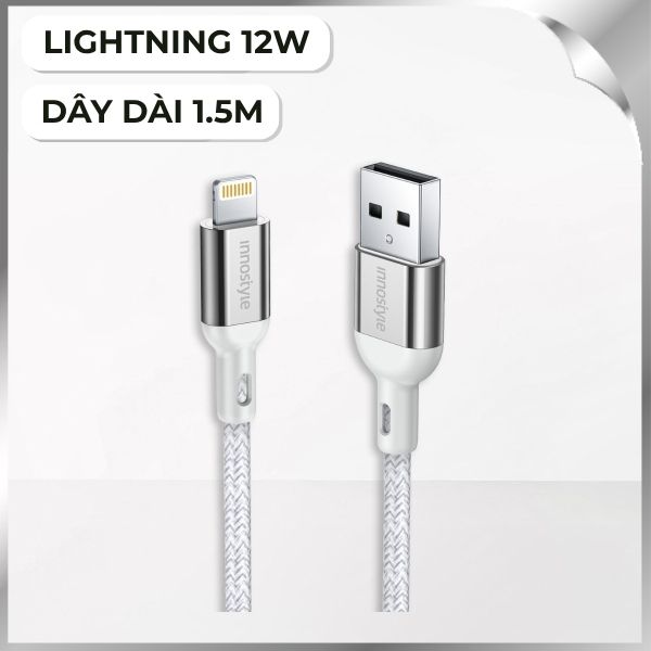 Cáp sạc nhanh và truyền dữ liệu USB-A - Lightning 12W 1.5m Innostyle IAL150ALSLV