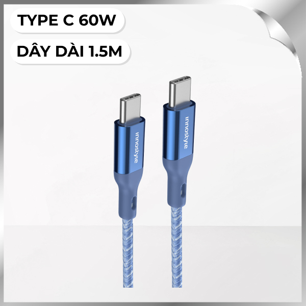 Cáp sạc nhanh và truyền dữ liệu Type-C - Type-C 60W 1.5m Innostyle ICC150ALBLU