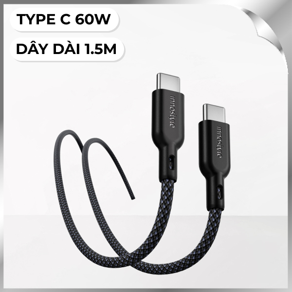 Cáp sạc nhanh và truyền dữ liệu Type-C - Type-C 60W 1.5m Innostyle ICC150BLK
