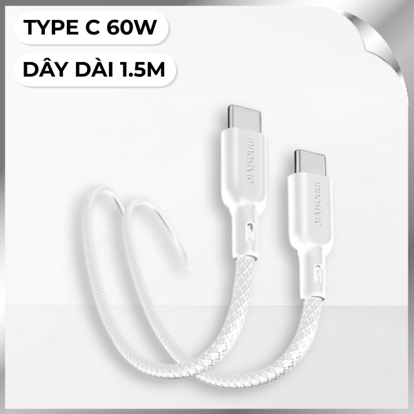 Cáp sạc nhanh và truyền dữ liệu Type-C - Type-C 60W 1.5m Innostyle ICC150WHT