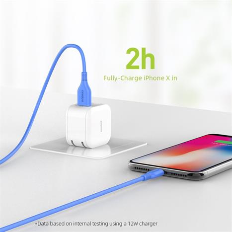 Cáp sạc nhanh và truyền dữ liệu USB-A - Lightning 12W 1.5m Innostyle J_IAL150_ tLBL Màu Xanh Dương