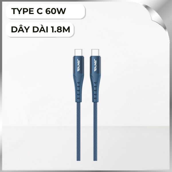 Cáp sạc nhanh và truyền dữ liệu Type-C - Type-C 60W 1.8m JINYA - Xanh đậm