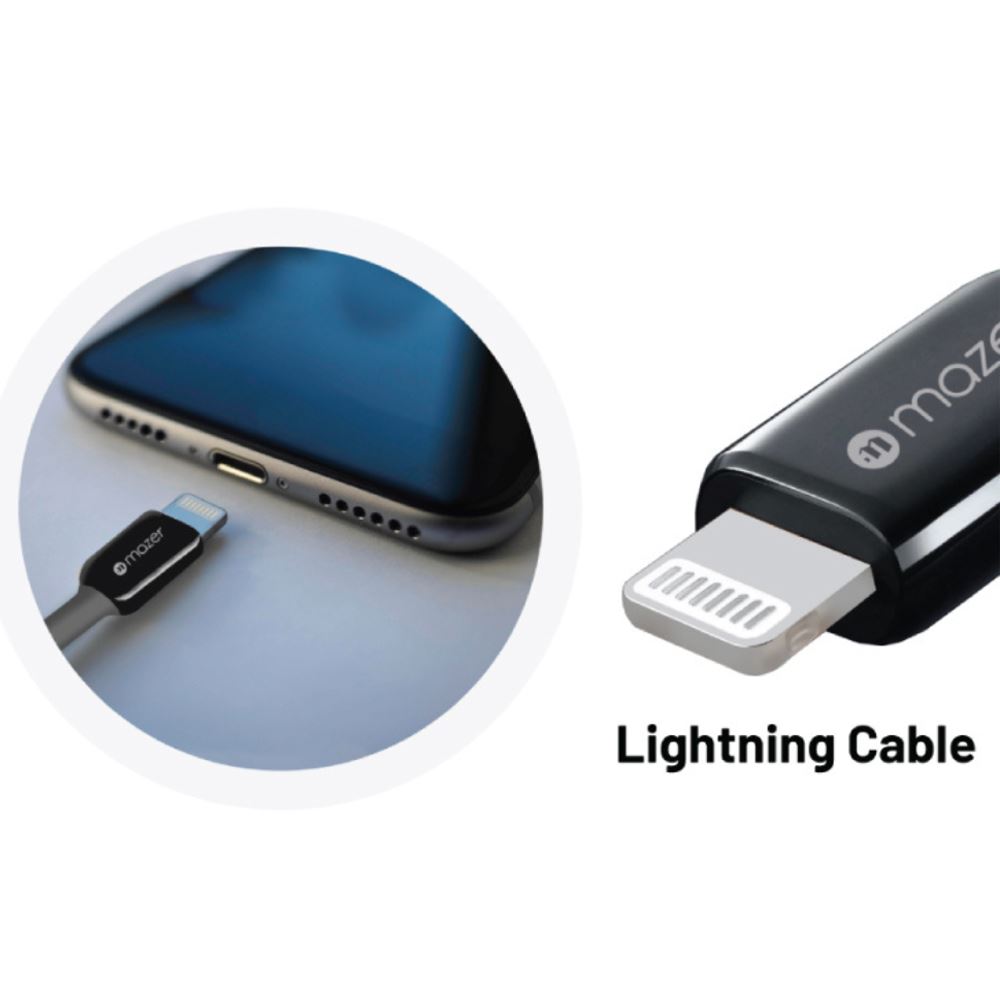 Cáp sạc nhanh và truyền dữ liệu Type-C - Lightning 30W 0.5m Mazer M-PL3Pro-C2L50-BK - Loại cổng