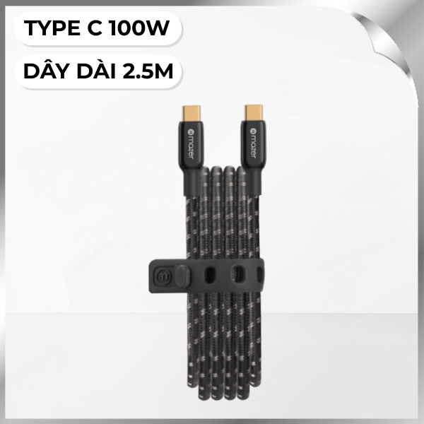 Cáp sạc nhanh và truyền dữ liệu Type-C - Type-C 100W 2.5m Mazer M-PL3Pro-C250G2-BK