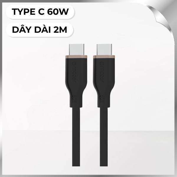 Cáp sạc nhanh và truyền dữ liệu Type-C - Type-C 60W 2.0m Mazer M-FLEX-C265-BK