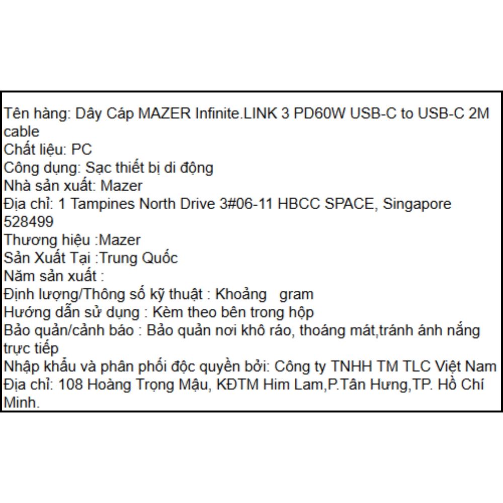 Cáp sạc nhanh và truyền dữ liệu Type-C - Type-C 60W 2.0m Mazer M-FLEX-C265-WH - 5