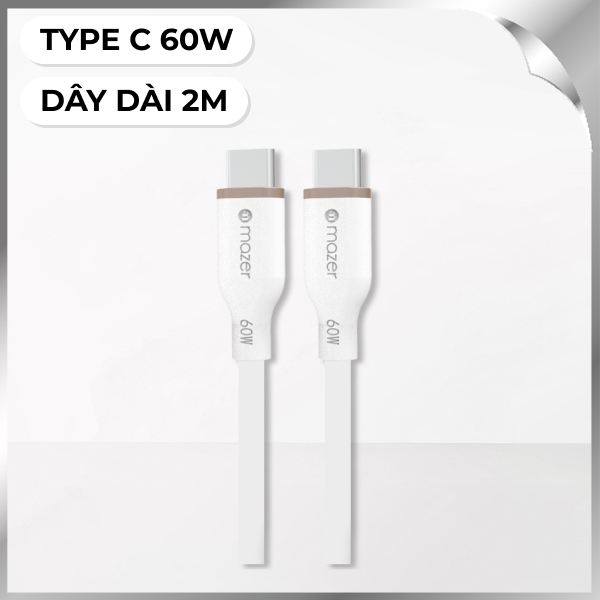 Cáp sạc nhanh và truyền dữ liệu Type-C - Type-C 60W 2.0m Mazer M-FLEX-C265-WH