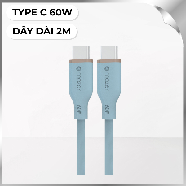 Cáp sạc nhanh và truyền dữ liệu Type-C - Type-C 60W 2.0m Mazer M-FLEX-C265-BL
