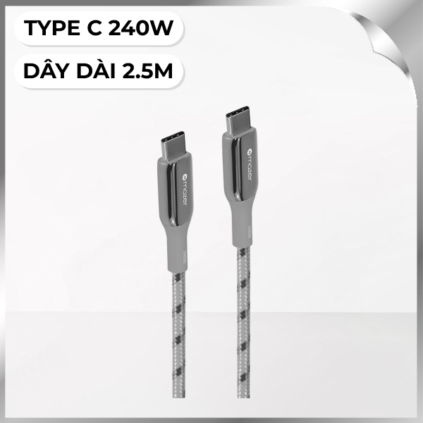 Cáp sạc nhanh và truyền dữ liệu Type-C - Type-C 240W 2.5m Mazer M-PL3Pro-240C250-WH