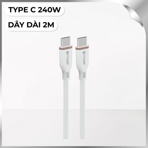 Cáp sạc nhanh và truyền dữ liệu Type-C - Type-C 240W 2m Mazer M-FLEX-C2240-WH