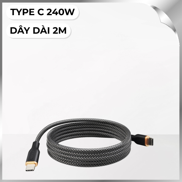 Cáp sạc nhanh và truyền dữ liệu Type-C - Type-C 240W 2m Mazer M-Cobra-C2240-BK