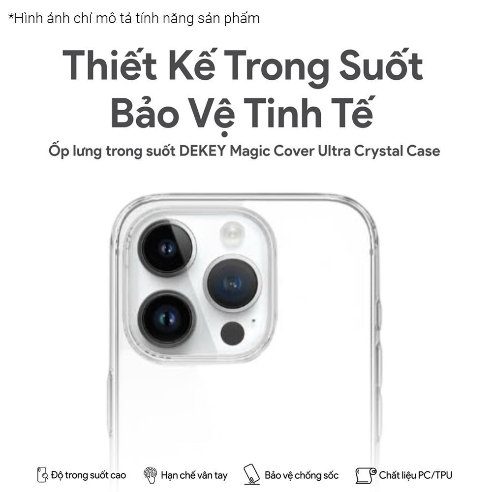 Ốp lưng iPhone 16 Pro Max PC TPU DEKEY Crystal case Màu Trắng