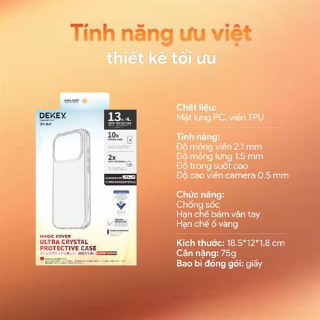 Ốp lưng iPhone 17 Pro TPU DEKEY Crystal case Màu Trắng