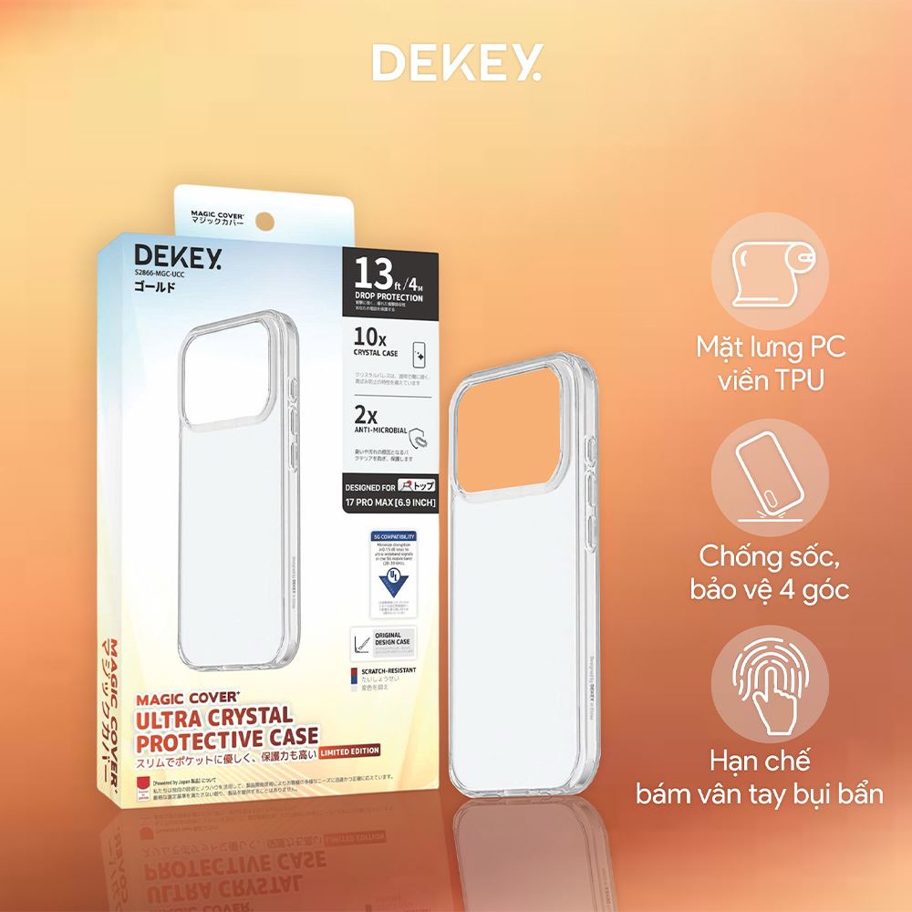 Ốp lưng iPhone 17 Pro Max PC TPU DEKEY Crystal case Màu Trắng