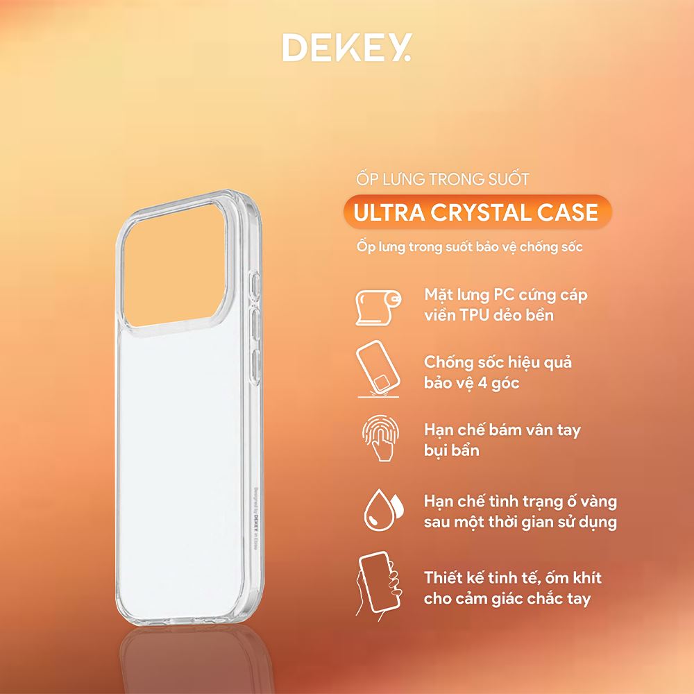Ốp lưng iPhone 17 Pro Max PC TPU DEKEY Crystal case Màu Trắng