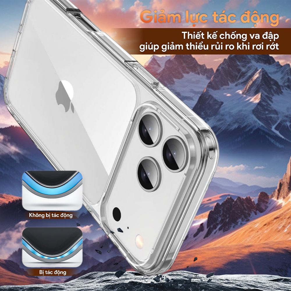 Ốp lưng iPhone 17 Pro Max PC TPU DEKEY Crystal case Màu Trắng