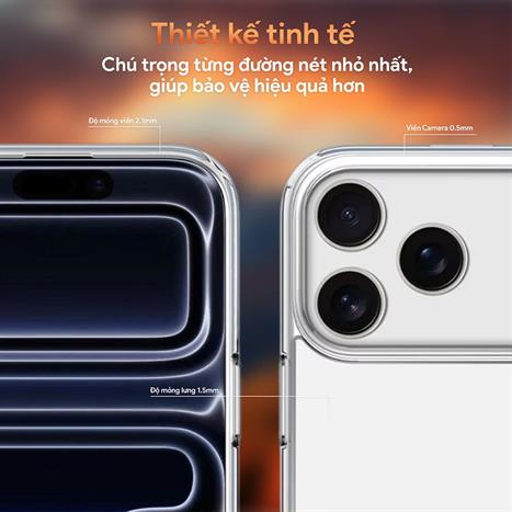 Ốp lưng iPhone 17 Pro Max PC TPU DEKEY Crystal case Màu Trắng