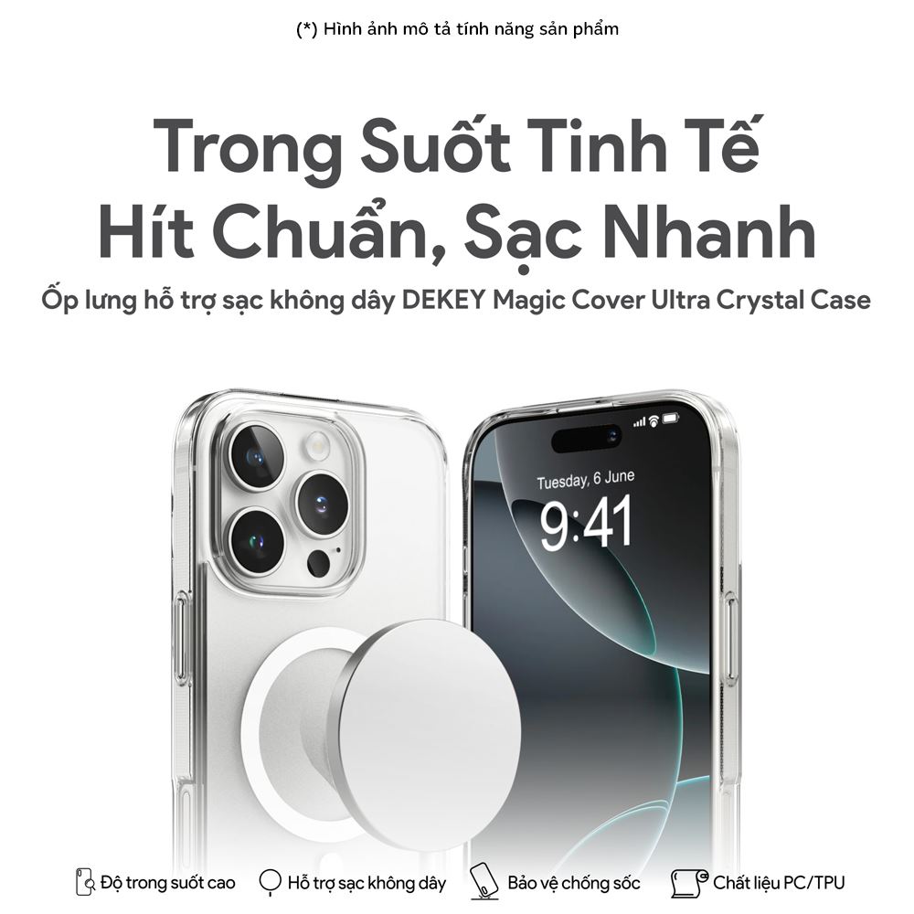 Ốp lưng MagSafe iPhone 14 Pro PC TPU DEKEY Crystal case Màu Trắng