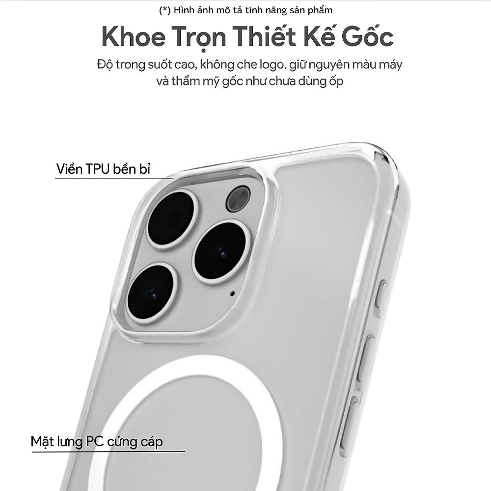 Ốp lưng MagSafe iPhone 15 Pro PC TPU DEKEY Crystal case Màu Trắng