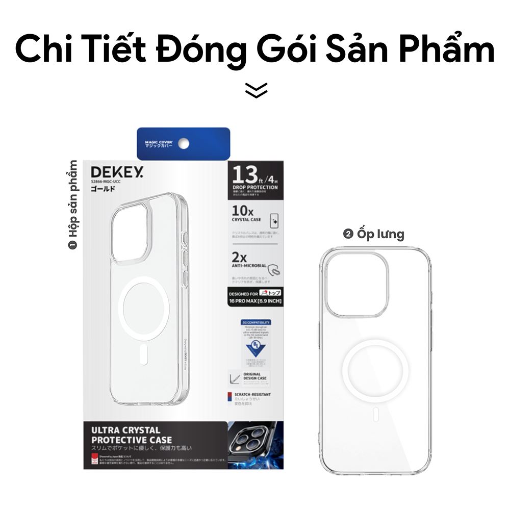 Ốp lưng MagSafe iPhone 15 Pro Max PC TPU DEKEY Crystal case Màu Trắng