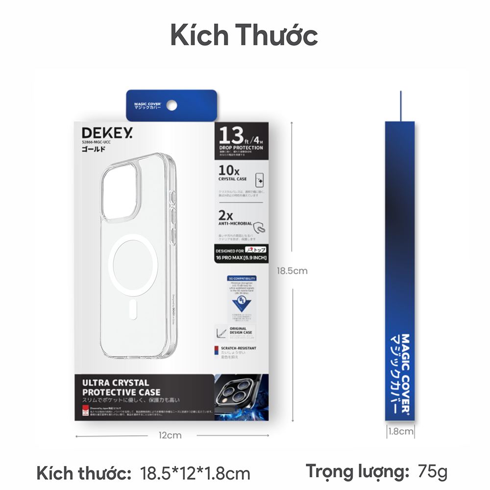 Ốp lưng MagSafe iPhone 15 Pro Max PC TPU DEKEY Crystal case Màu Trắng