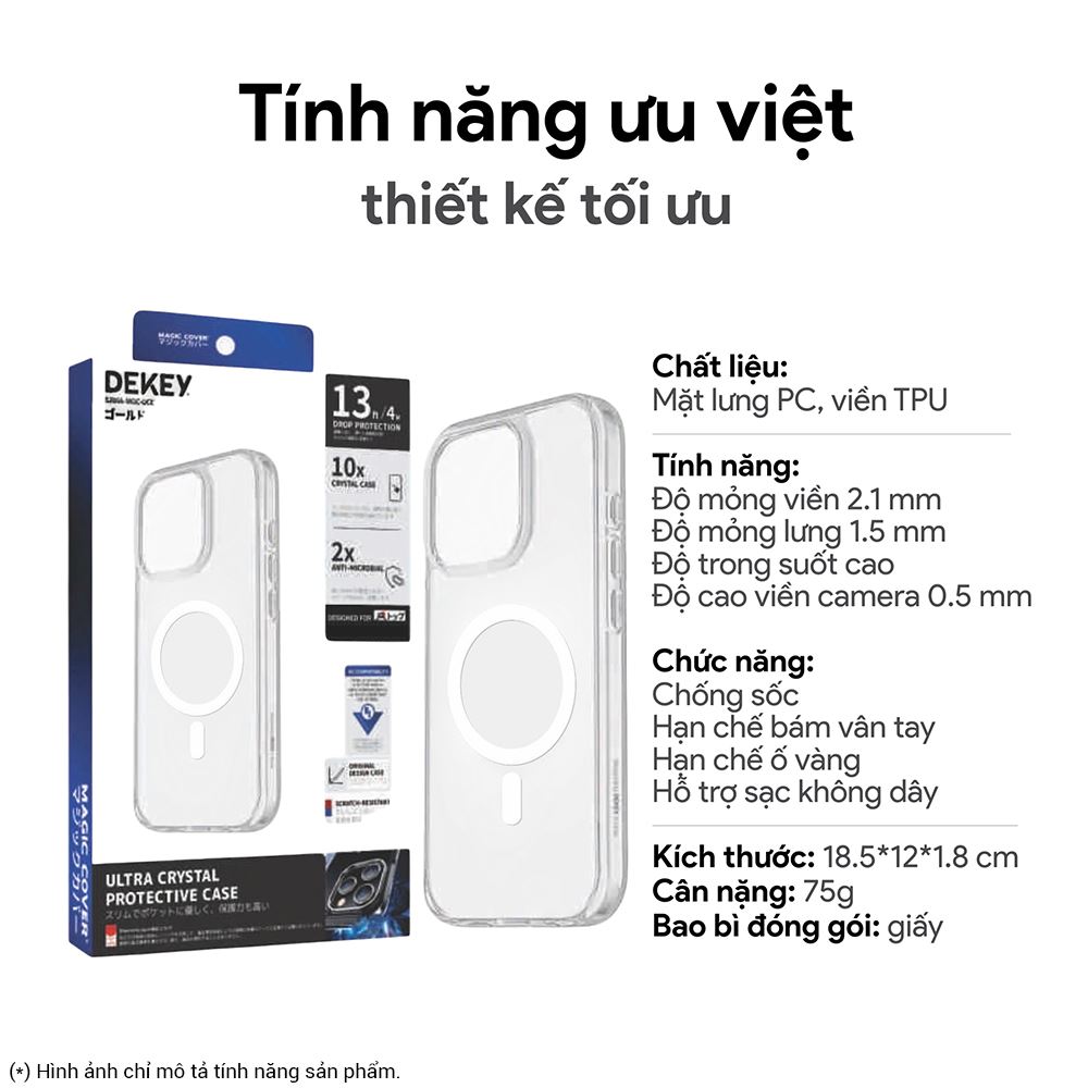 Ốp lưng MagSafe iPhone 16 PC TPU DEKEY Crystal case Màu Trắng