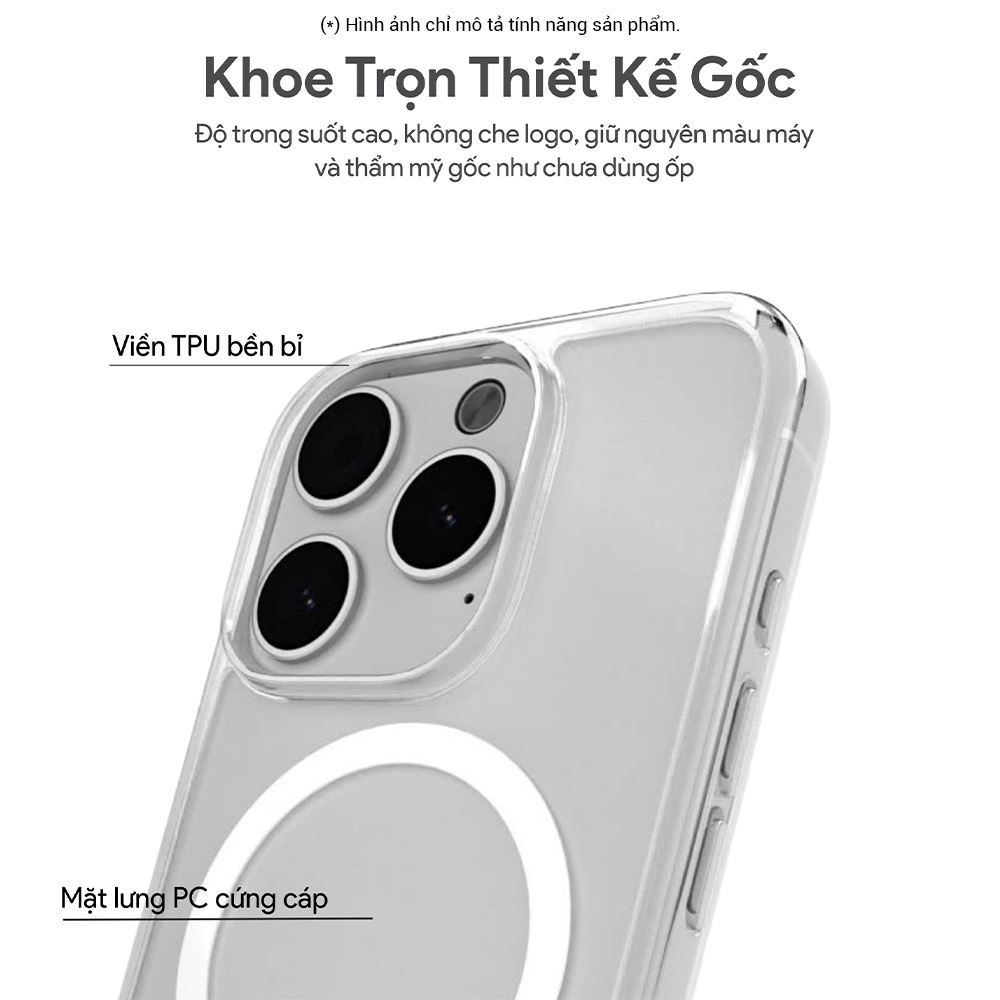 Ốp lưng MagSafe iPhone 16 PC TPU DEKEY Crystal case Màu Trắng