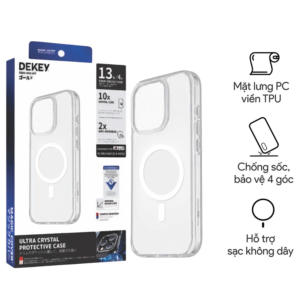 Ốp lưng MagSafe iPhone 16 Pro Max PC TPU DEKEY Crystal case Màu Trắng