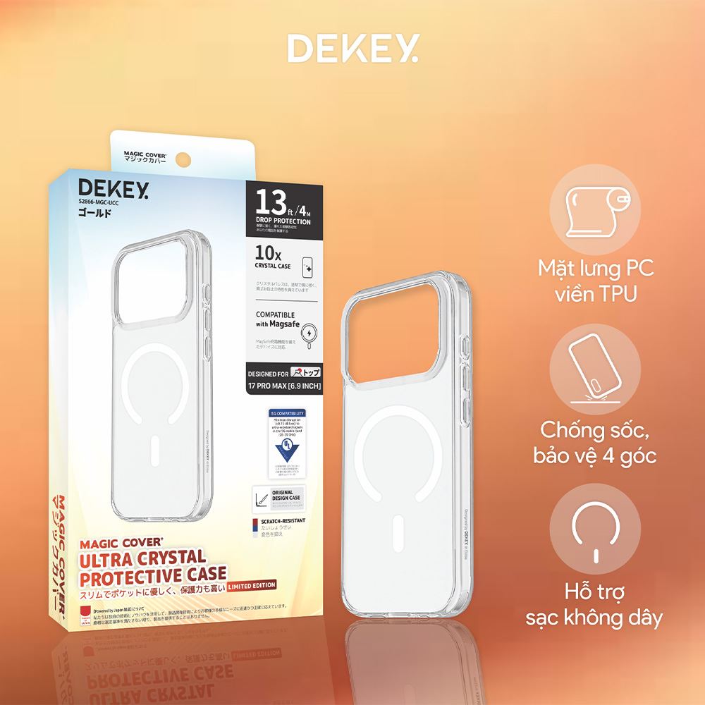 Ốp lưng MagSafe iPhone 17 Pro PC TPU DEKEY Crystal case Màu Trắng