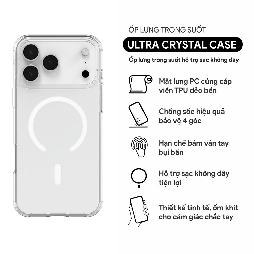 Ốp lưng MagSafe iPhone 17 Pro Max PC TPU DEKEY Crystal case - 2