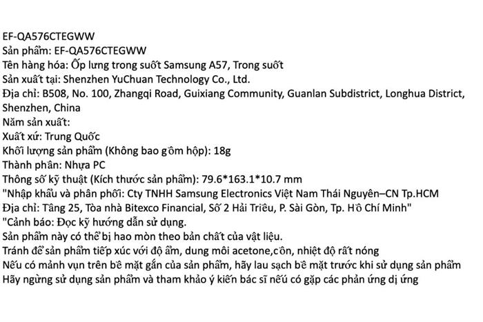 Ốp lưng Galaxy A57 PC Samsung Chính hãng Màu Trắng