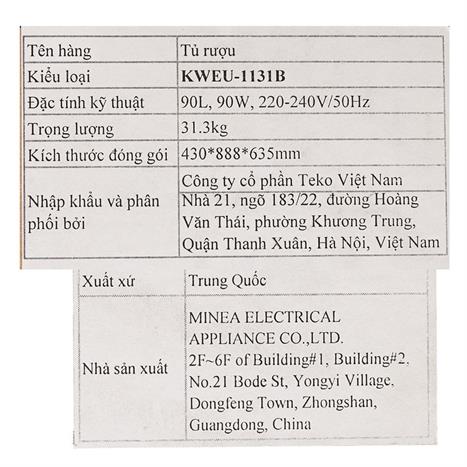 Tủ rượu vang Kocher 31 chai KWEU-1131B Màu Đen