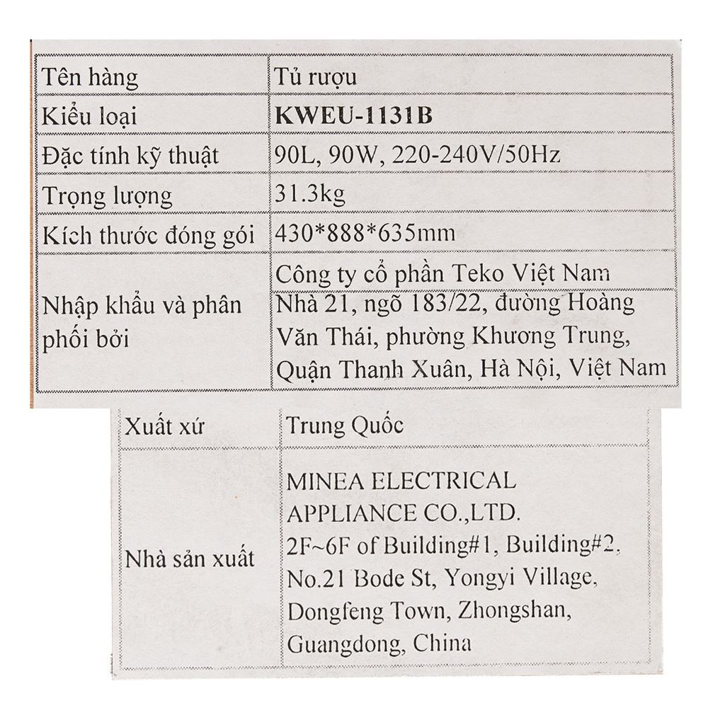 Tủ rượu vang Kocher 31 chai KWEU-1131B Màu Đen