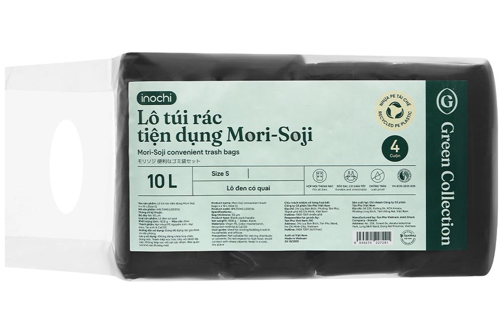 Túi rác tự hủy sinh học Inochi Mori-Soji 23.5 x 5.6cm*1000gr màu đen