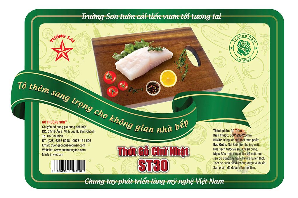 Thớt thái gỗ tràm chữ nhật 23 x 30 cm Trường Sơn ST30 Màu Đen - nâu