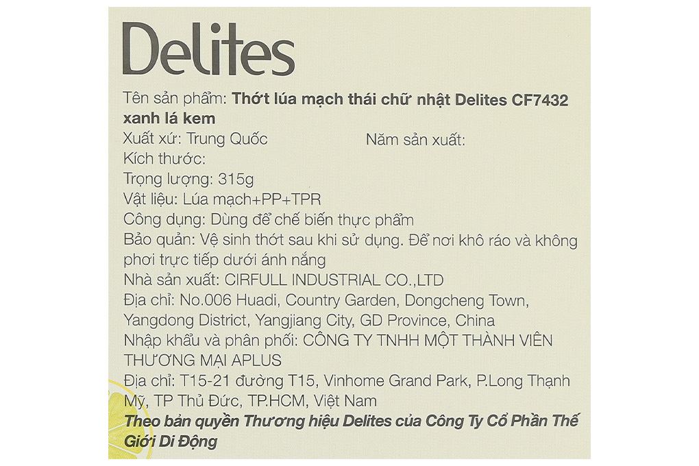 Thớt thái lúa mạch chữ nhật 30 x 20 cm Delites CF7432 Màu Xanh lá