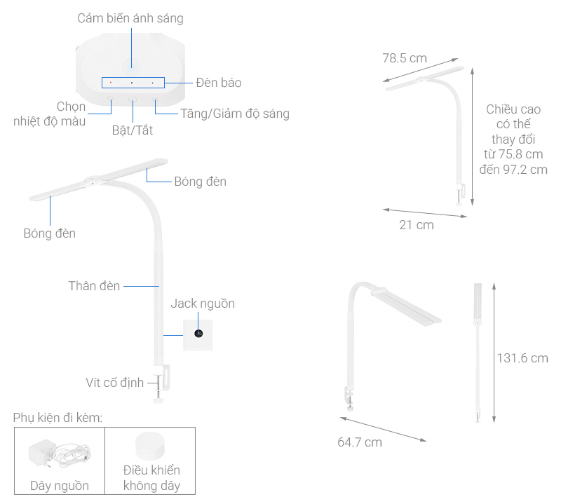 Đèn bàn Led thông minh HyperWork Luna HPW-DL01-WHT