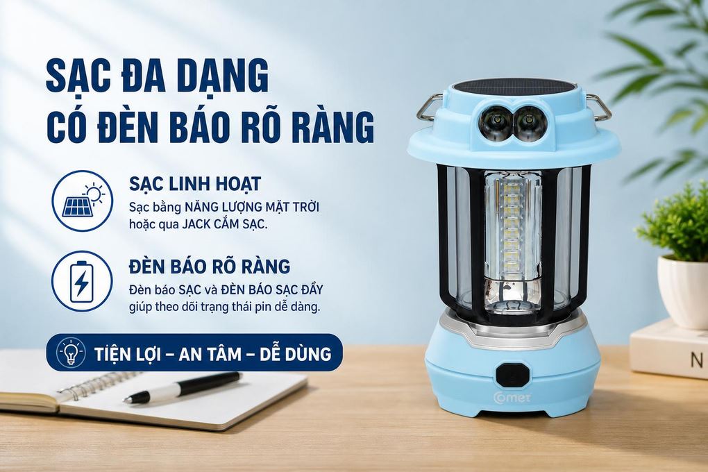 Đèn sạc năng lượng mặt trời Comet CRL3403S Màu Xanh