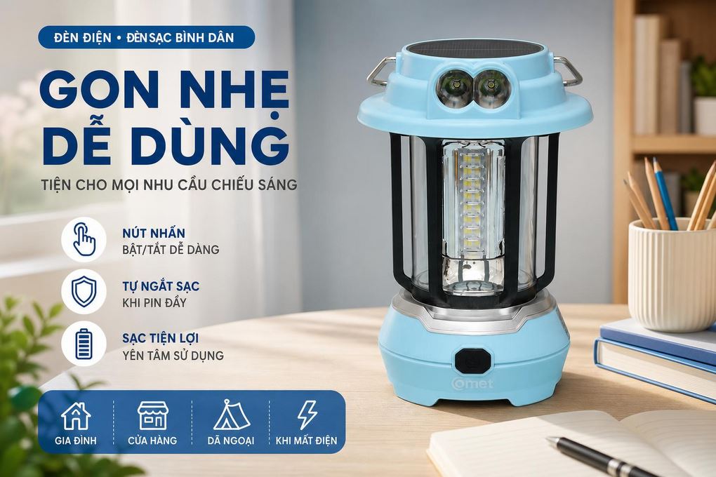 Đèn sạc năng lượng mặt trời Comet CRL3403S Màu Xanh