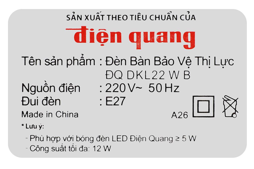 Đèn bàn học Điện Quang ĐQ DKL22 W B Màu Trắng