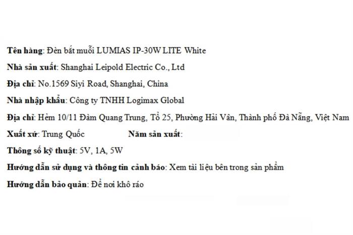Đèn bắt muỗi Lumias IP-30W LITE Màu Trắng