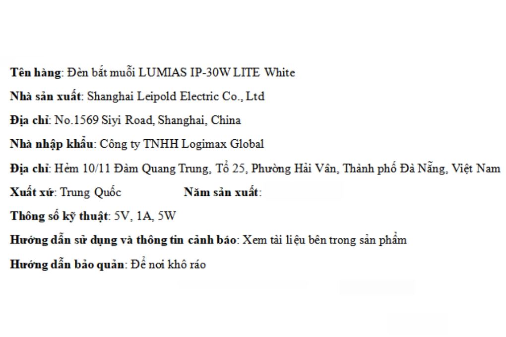 Đèn bắt muỗi Lumias IP-30W LITE Màu Trắng