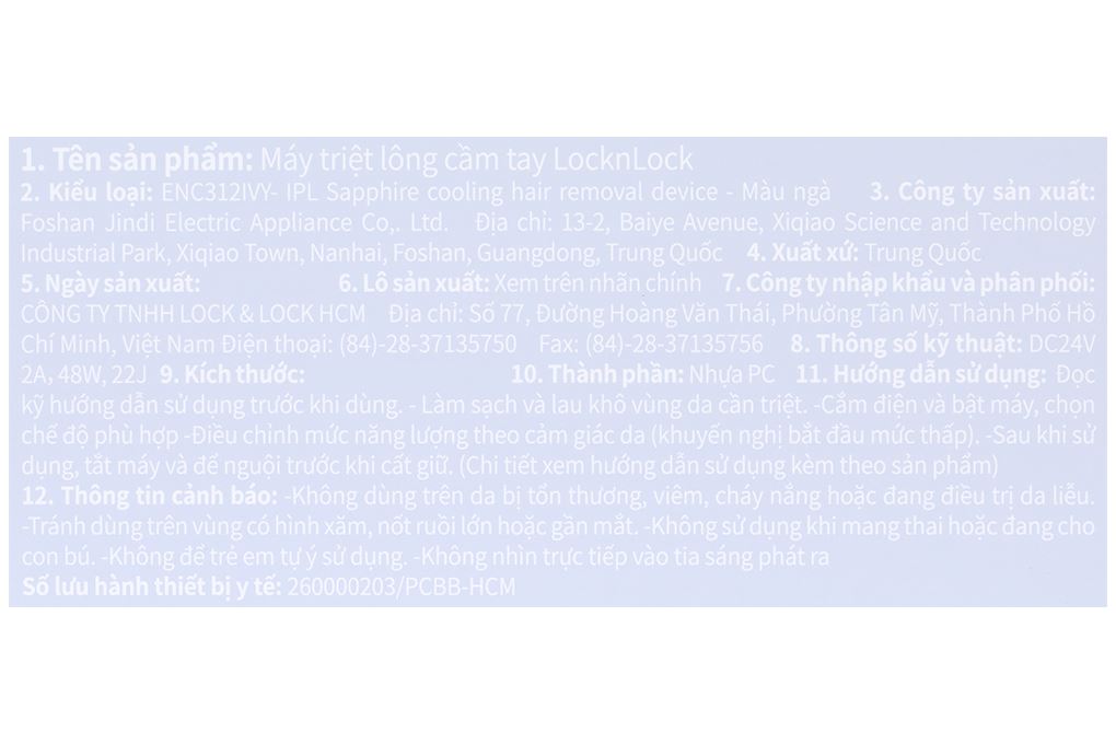 Máy triệt lông lạnh Sapphire Lock&Lock ENC312IVY Màu Kem