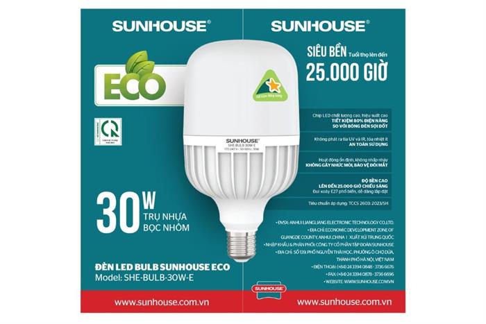 Bóng đèn Led Bulb trụ 30W Sunhouse Eco SHE-BULB-30W-E Màu Trắng